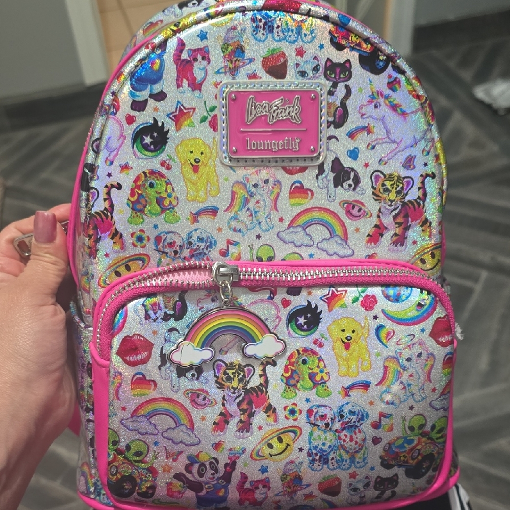 Loungefly Lisa Frank Multicolor Backpack with Pink Trim